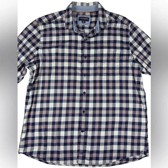 Johnston & Murphy Men’s Long Sleeve Button Down Navy Brown Plaid Mens XL - Picture 4 of 10